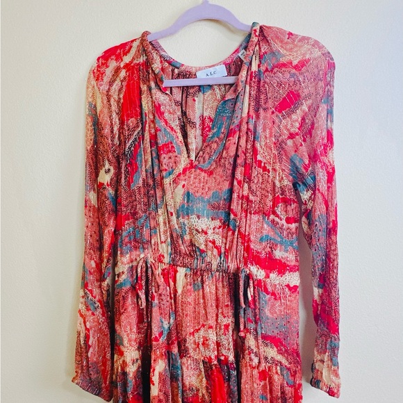 A.L.C. Red and Orange Silk Floral Mini Dress / Size 6 - Picture 8 of 8